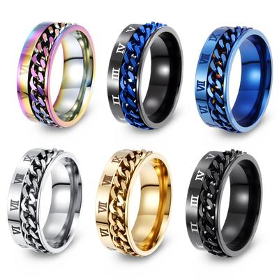 Personalized Roman Numeral Titanium Steel Ring - Rotating Chain Ring - Stress Relief for Men
