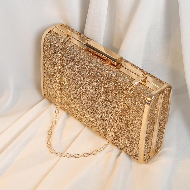 Borsa a tracolla clutch scintillante con catena e chiusura a lucchetto per serate