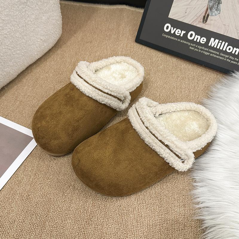 Women's Baotou lightweight and comfortable a footstirrup heightening winter warm cold padded non-slip wear-resistant leisure cotton slippers