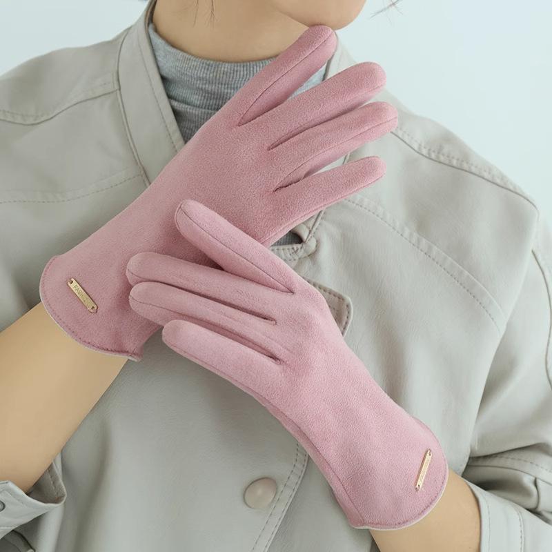 Gloves Women's bow finger gloves Cold-proof thickened windproof autumn and winter driving riding warm gloves