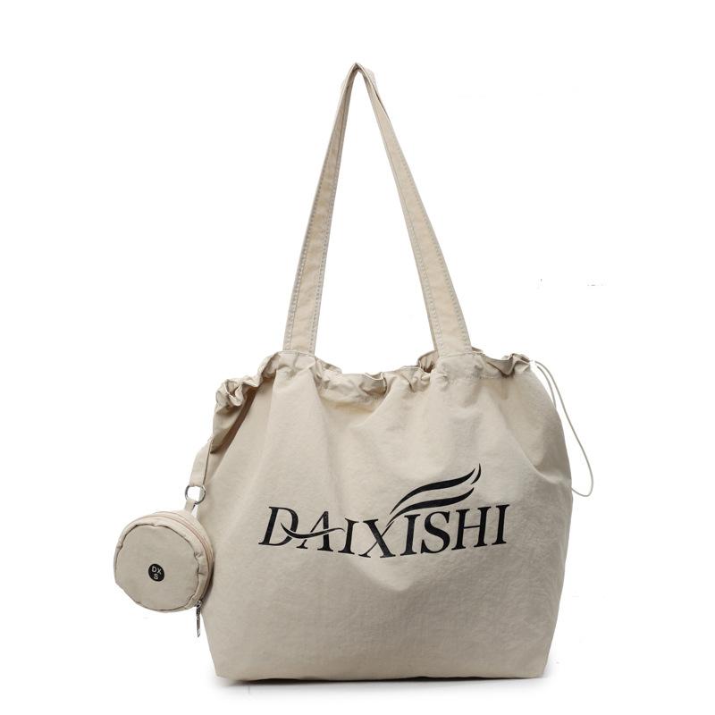 Large capacity versatile drawstring nylon cloth bag, new canvas bag, letter tote bag, shoulder shopping bag.