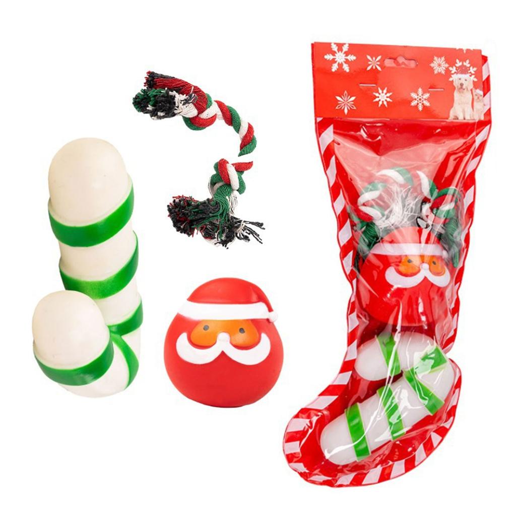 Świąteczny Zestaw Prezentowy z Zabawkami dla Psa do Gryzienia i Zabawy Miękkie Plastikowe Piłki i Sznur Odporność na Gryzienie Zabawka Festiwalowa dla Zwierzaka