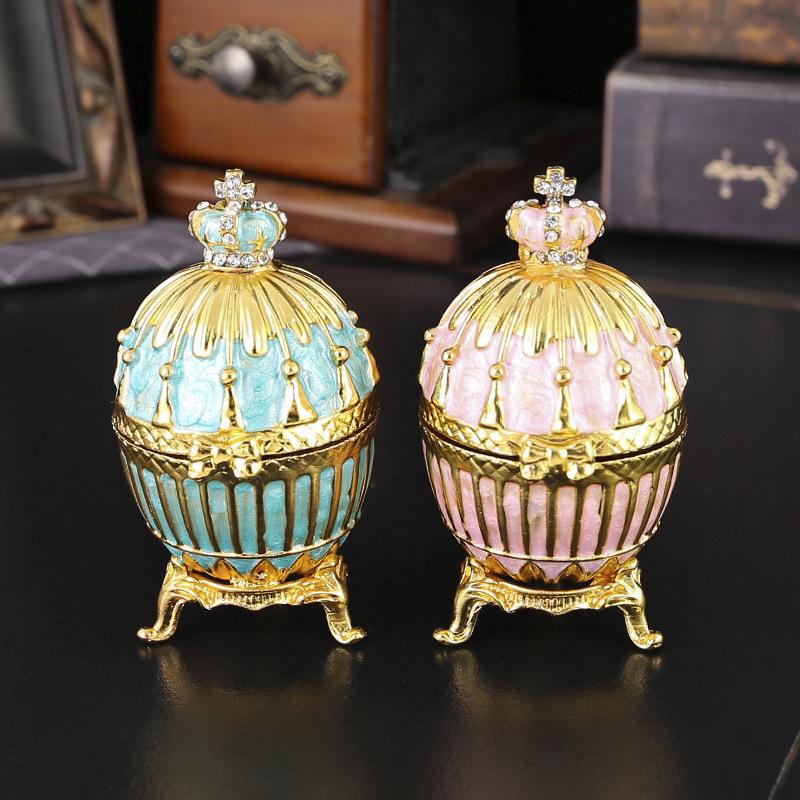 Egg-shaped Jewelry Box Metal Enamel Jewelry Box Dust-proof Household Storage Creative Home Ornament Flip Jewelry Box