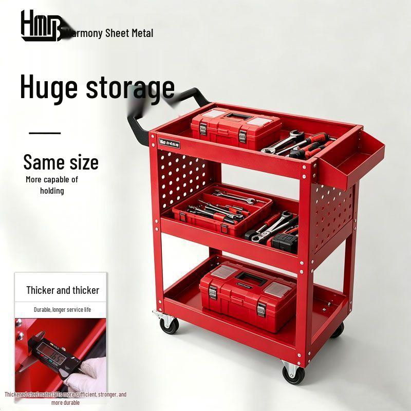 Three-Layer Mobile Tool Cart with Storage Shelves