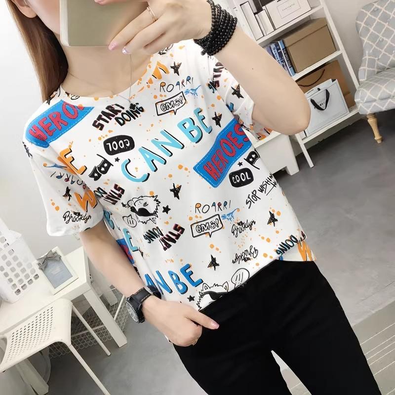 Summer Casual gray Tee shirt for Women Basic letter print Tops Short Sleeve Crewneck loose T-shirt y2k Vintage Top Harajuku Streetwear