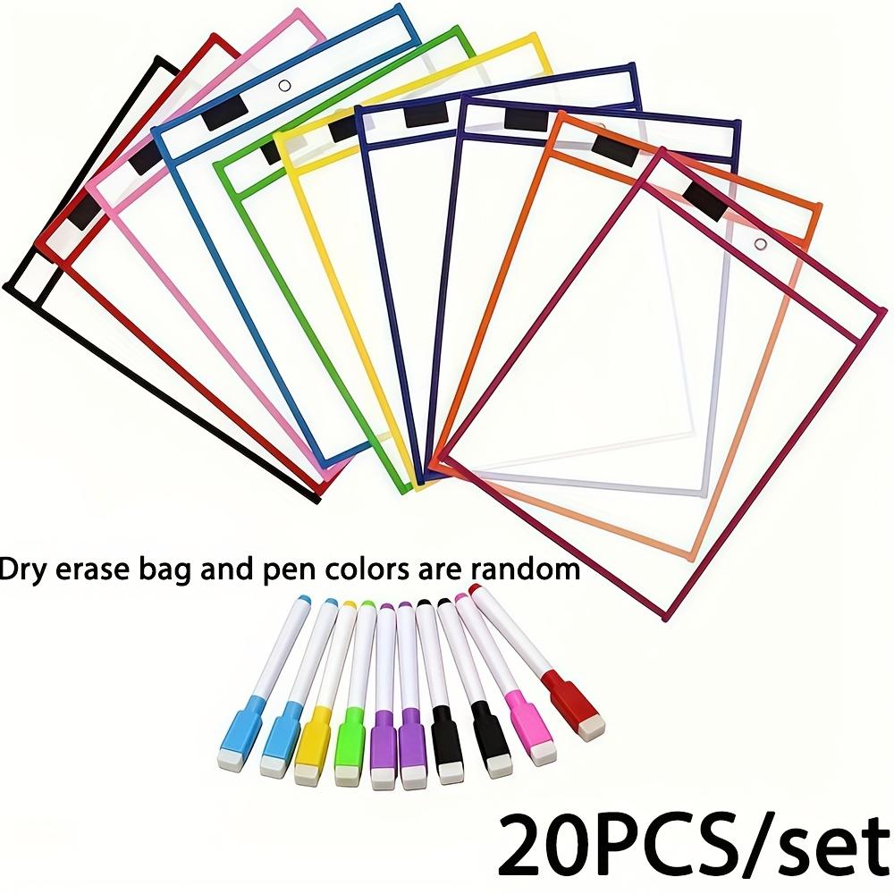 20 PCS Reusable Dry Erase Pockets, Extra Large Writing Eraser Pockets (10 Dry Erase Bags 10 Pens)