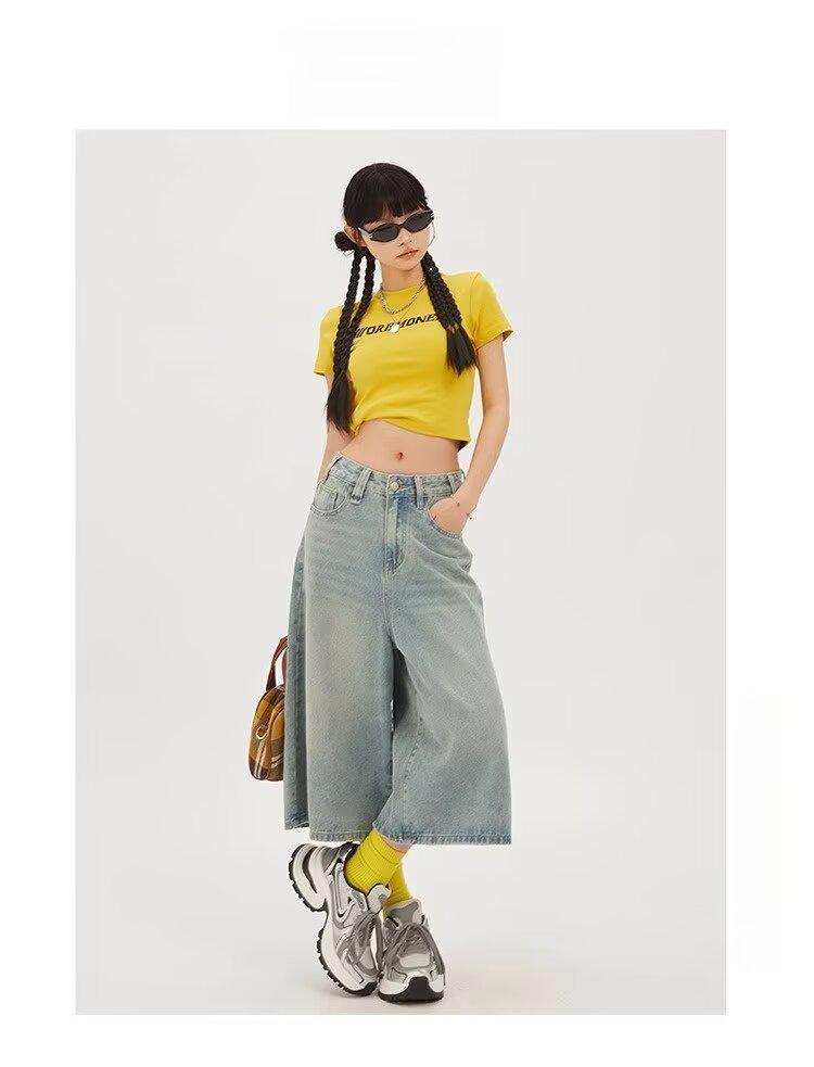 

Женские винтажные свободные джинсы-капри с высокой талией 2025 года выпуска S