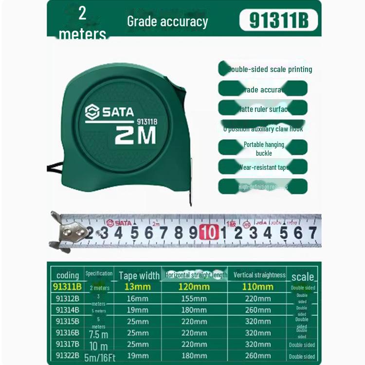 Shida High Precision Portable Steel Tape Measure - 5m for Home, Construction, Woodworking (Models: 91314AB, 91334A, 91342A)