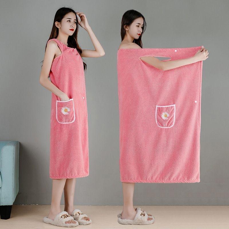 

Большие банные полотенца для тела Коралловый вельвет Банные полотенца Женские Носимые Быстросохнущие Пляжные Спа Халаты Банная юбка 90*140cm розовый