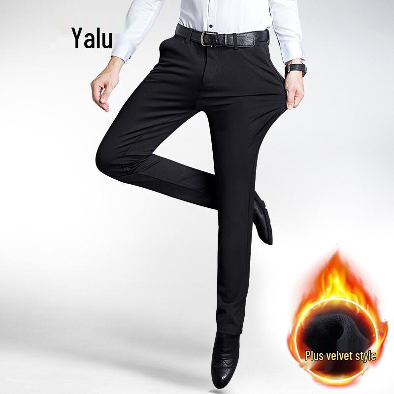 Yalu Men s Fleece-Lined Slim Business Casual Pants 35
