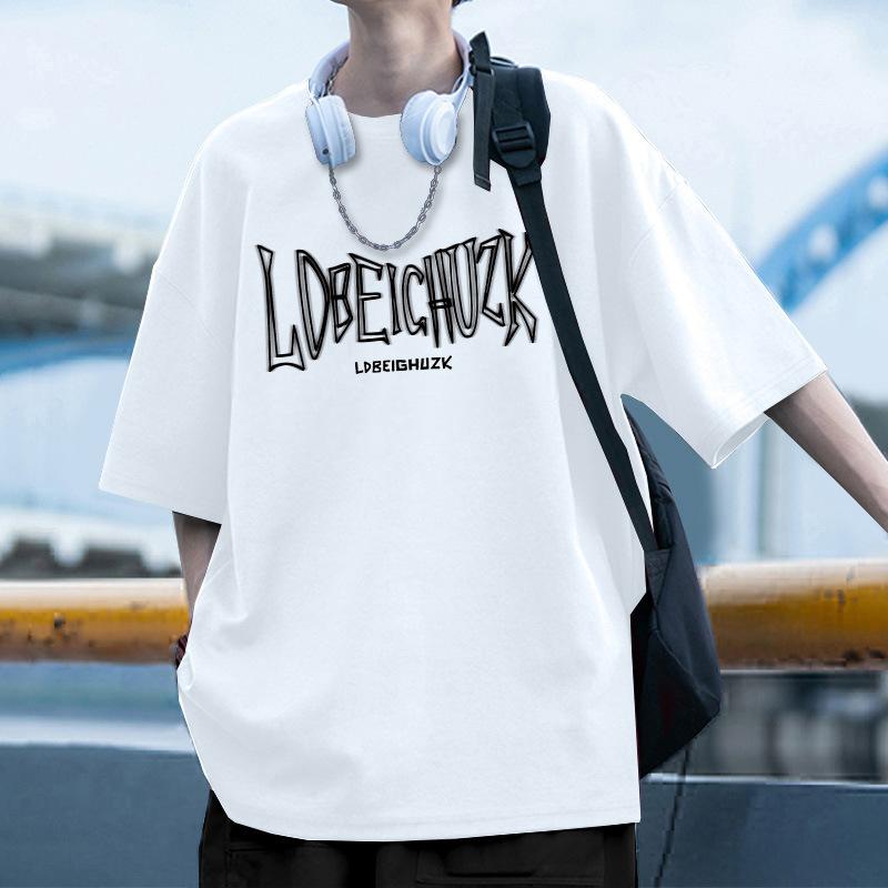 Burgundy Heavy Quality Cotton Short-Sleeved T-Shirt Men'S Summer New American Casual High Street T-Shirt Loose