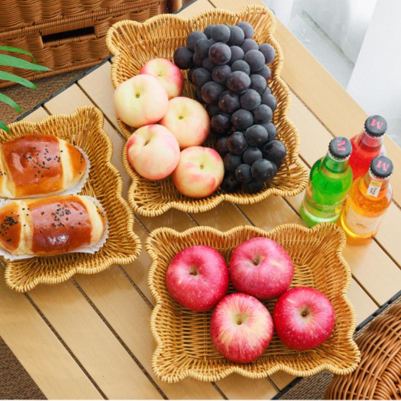 Woven Storage Basket Imitation Rattan Organizer Fruit Bread Container Home Kitchen Restaurant Display Tray Durable Multi-Use