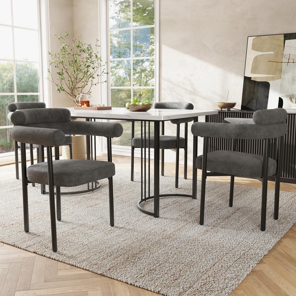 2 Dining Chairs, Modern and Simple, Made of Dark Grey Suede Fabric, Comfortable Ring Seats, Suitable for Dining Room, Living Room and Study