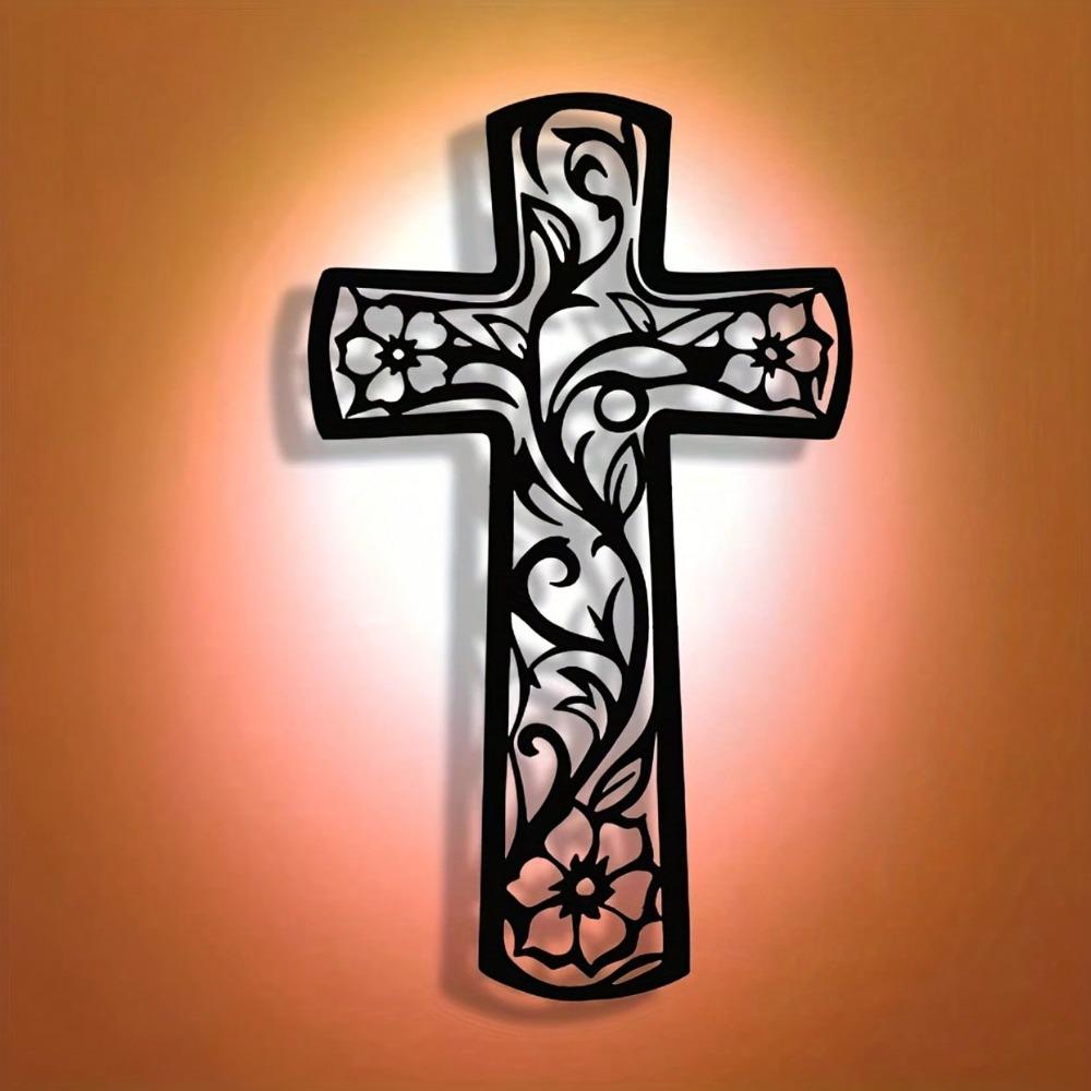 Abstract Cross Wall Art Metal Decor Filigree Grapevine Design Modern Spiritual Sculpture Office Living Room