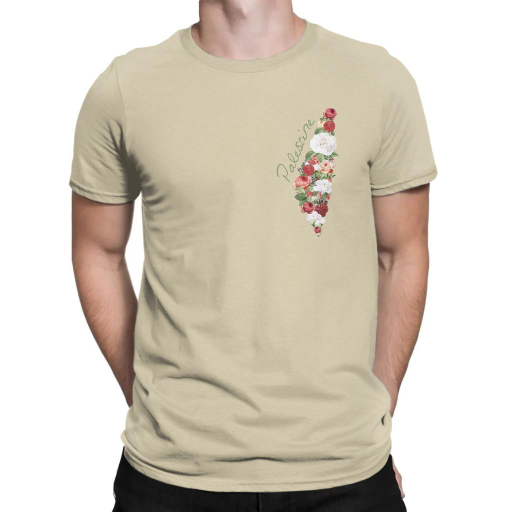Casual T Shirt Summer Palestinian Palestine Flower Hippie T-Shirts  Cotton Tshirt for Men Y2K Fun Loose Short Sleeve Clothing
