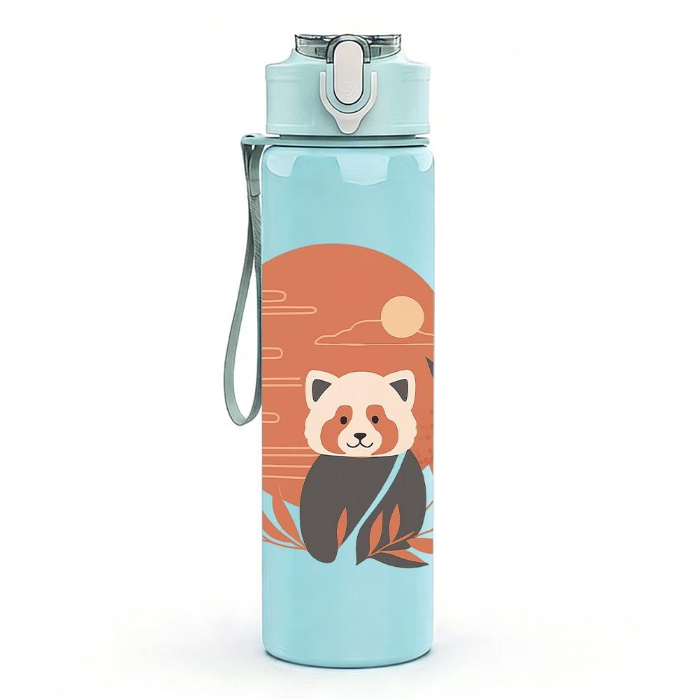 1PC Round Frame Panda Pattern 750ml Color Plastic Sports Water Bottle Leakproof Flip Straw Lid Suitable for Sports Office Home Use