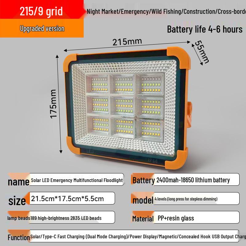 Outdoor Multifunctional Solar Floodlight with Long-lasting Battery for Emergency Lighting