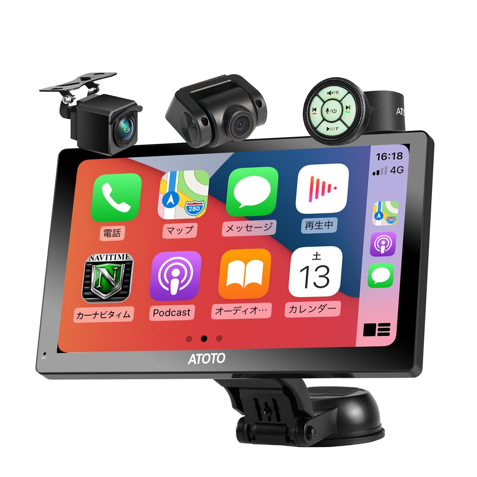 

ATOTO P8 Portable Navigation GPS QLED Glare Suppression Touch Wireless Android Auto Wireless Front Rear DVR Cam WDR Auto Remote Support up to 128G