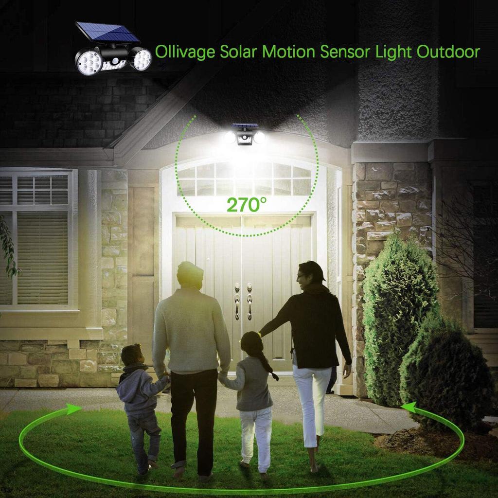 Solar Lights Outdoor with Motion Sensor,3 Head 270° Wide Angle Street Area Lights,IP65 Waterproof Security Lighting with 3 Modes