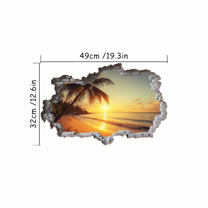 Sunshine Sea View Mural For Home Decoration Aesthetic Rooms Wall Hole Art Blue Water Beach Coconut Trees Vinyl Poster Stickers