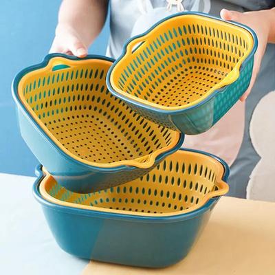 Cesto Drenante per Cucina Set da 6 Pezzi a Doppio Strato Cesto Domestico per Lavare Verdura Bacino Frutta in Plastica Multifunzionale