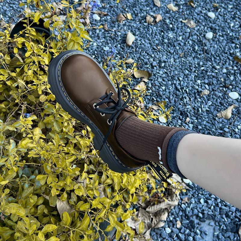 Thick-soled Derby single shoes autumn and winter new Martins heightened lace-up small leather shoes for women