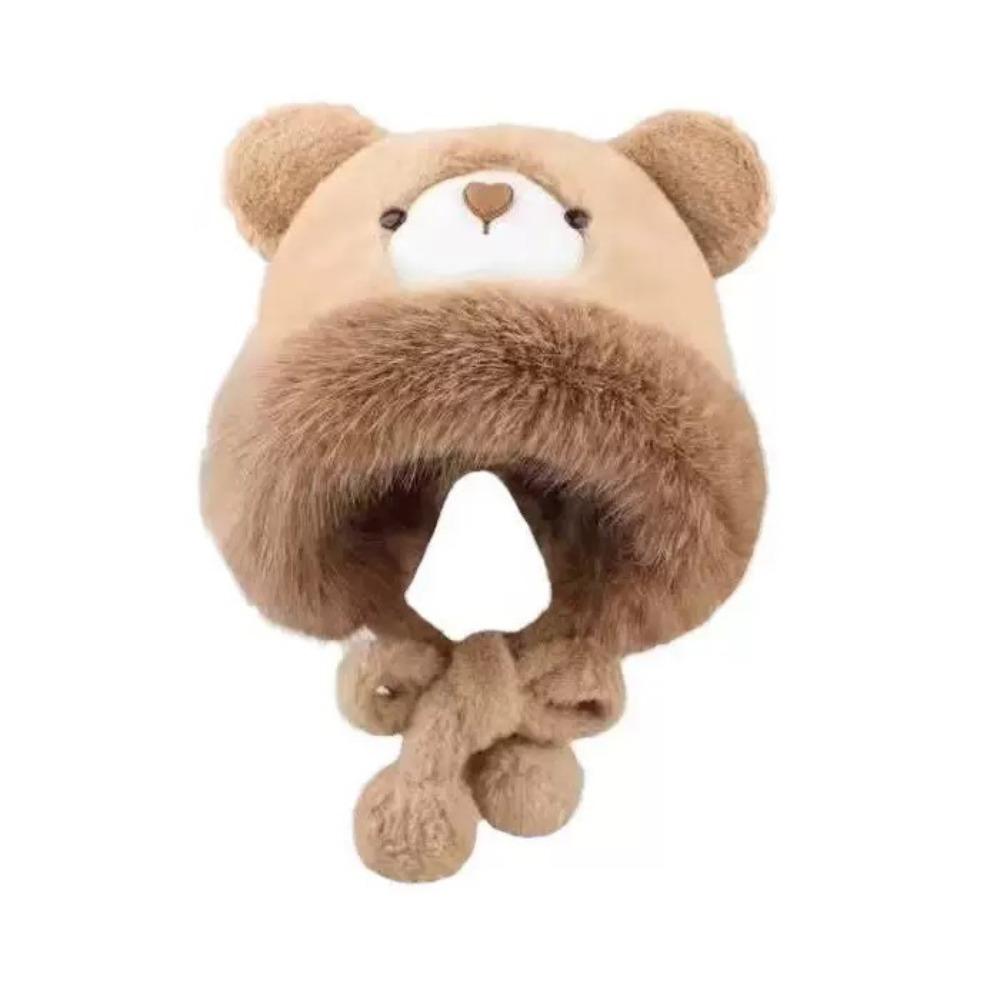 Plush Bear Hat Cute Face Small Windproof Warm Ear Protection Versatile Pullover Hat