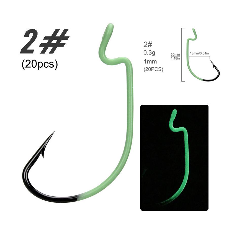 

20pcs Glow in Dark High Carbon Steel Fishing Hooks 2#-3/0# Crank Hooks Set 2#