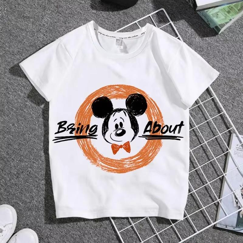 Cartoon Cute Mickey Summer Childrens Cotton Tshirt Y2K Harajuku Casual Tshirt Top Street Fashion Unisex Women Clothing