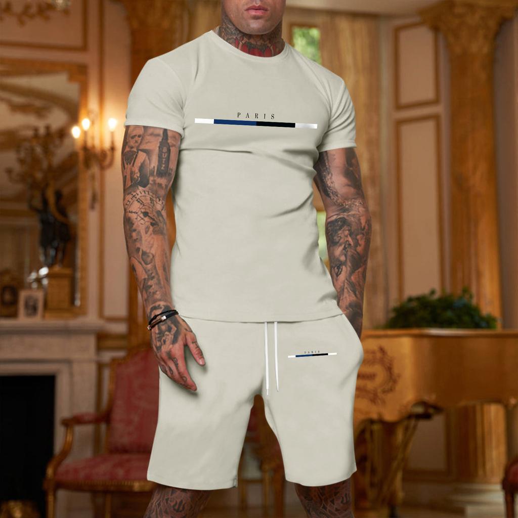 Men's Printed Plus Size Loose Short-Sleeve And Shorts Set Casual Short-Sleeve And Shorts Set