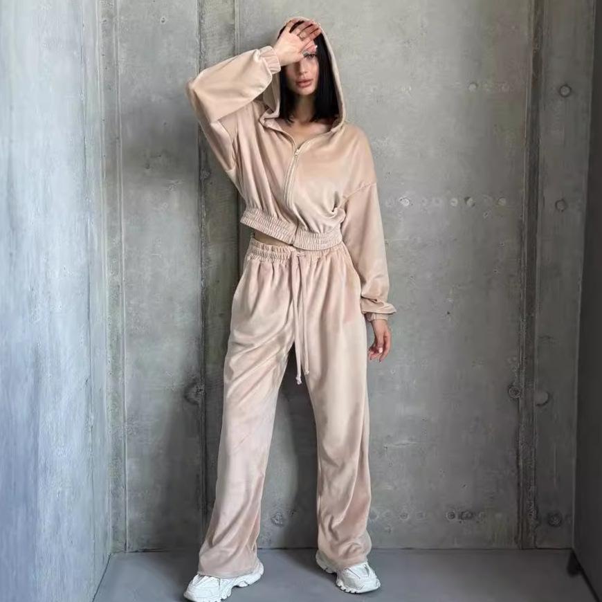 2024 Autumn European & American Women's Casual Lazy Style Hooded Top and Long Pants Two-Piece Set