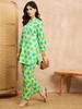 Flower Printed Pull over Top and Trouser Women's Printed Co-ords Set In Lime Green Color