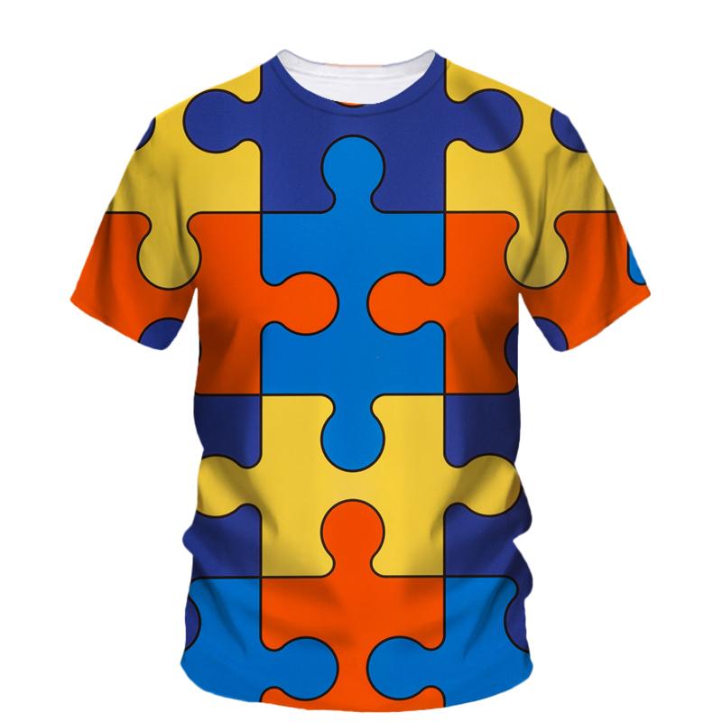Card Puzzle T-shirt Multicolor Multishape 3D Printing T Shirts Round Neck Short Sleeves For