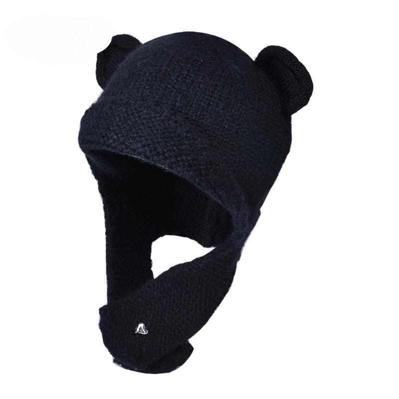 Nuovo cappello lavorato a maglia in lana con orsetto, autunno e inverno, cappello caldo a pullover, protezione per le orecchie fredde all'aperto per bambini, cappello Lei Feng