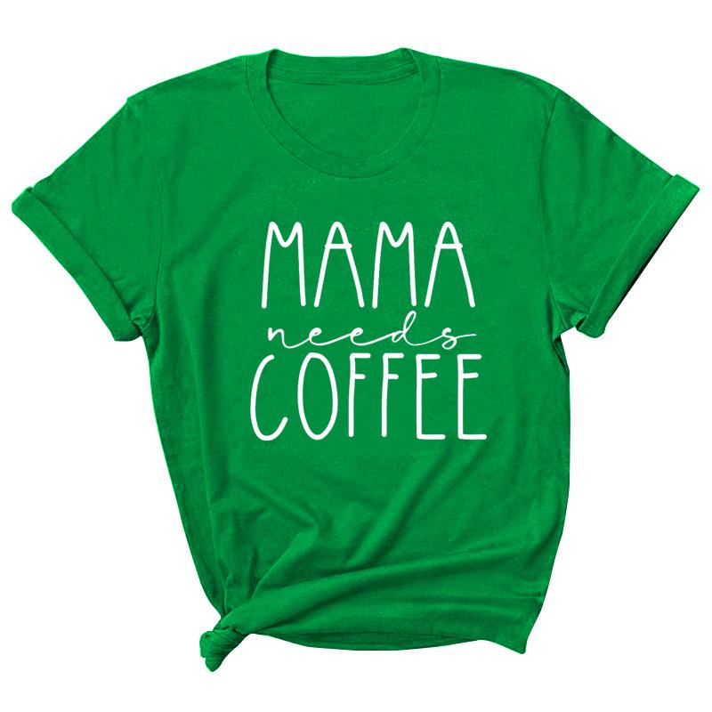 

Mama Coffee Letter Printed Летние повседневные футболки из чистого хлопка с короткими рукавами и круглым вырезом для женщин XXXL трава зеленый