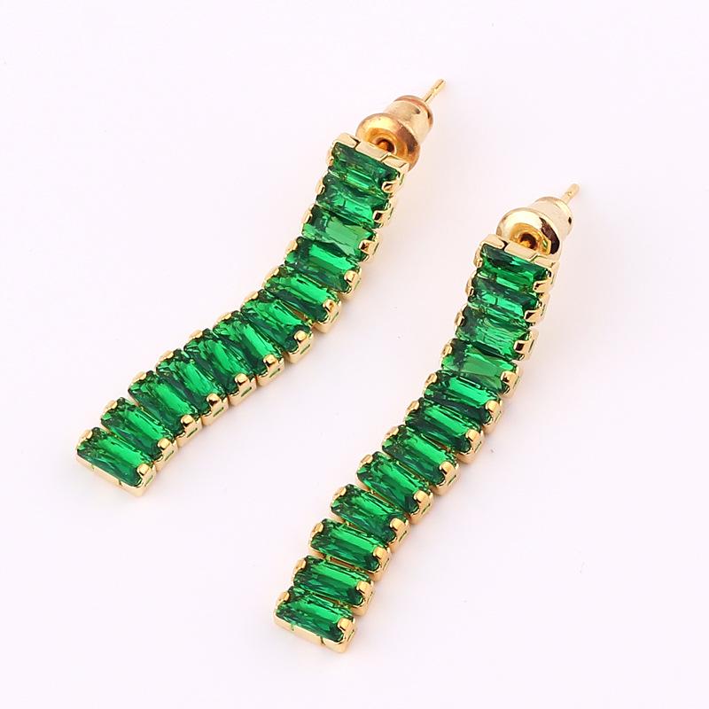 Cross-Border Style Zircon Bow Tassel Earrings: Rectangular Colored Diamond, Super Shiny, Long Dangle