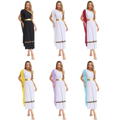 S-3XL Women's Ancient Greek Princess Costume Sleeveless High Waist, Golden Roman Empress Toga Dress for Halloween & Cosplay Party