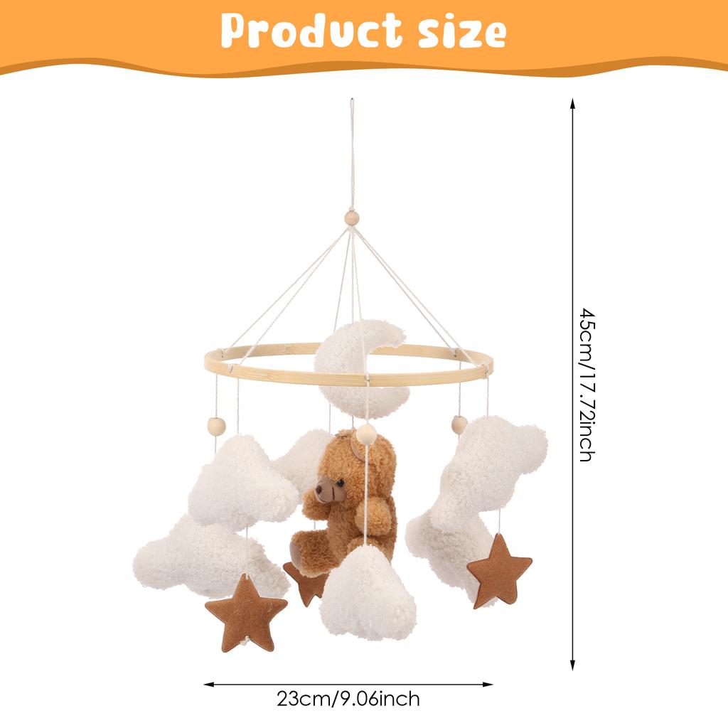 Wooden Crib Mobile Baby Bed Bell Rattle Toy Soft Felt Cartoon Bear Mobile Hanging Newborn Music Box Bed Bell Hanging Brackets