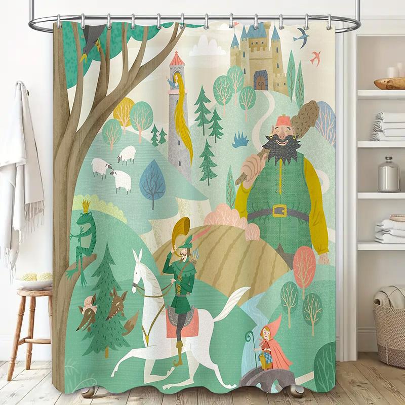 Fantasy Forest Hunter Shower Curtain Woodland Deer Stag Nature Theme Bathroom Decor Rustic Vintage Medieval Tapestry Backdrop