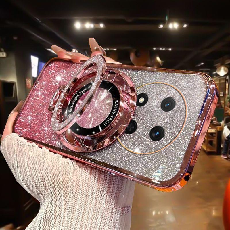 Luxury Plating For Honor Magic 7 Lite Pro 5G X9C Magnetic Holder Glitter Diamond Case For Honor X9C Magic Pro Lite 7 5g Cover