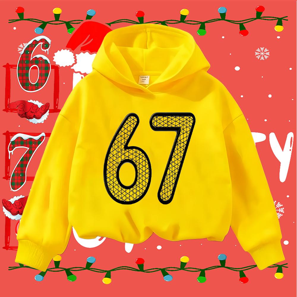 Kids Christmas Sweatshirt with 67 Mesh Design Long Sleeve Casual Pullover for Boys Girls Holiday Festive Top