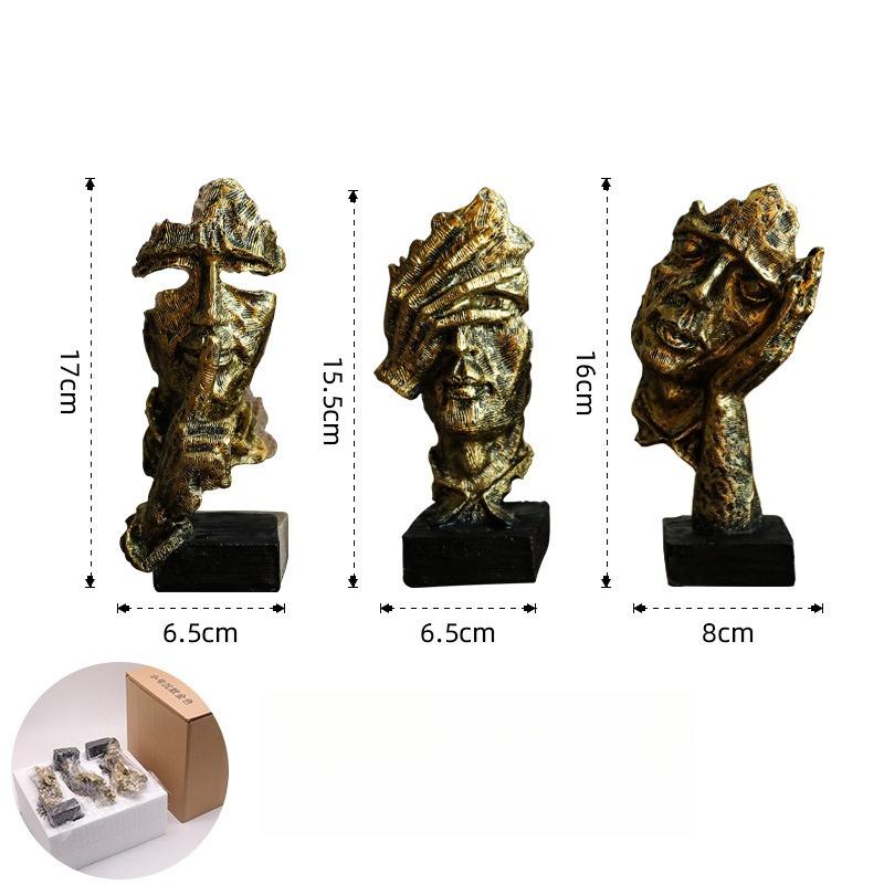 Креативная скульптура Фигуры Молчание — золото Скульптура из смолы Декорация Ретро Декорация гостиной Настольное украшение для дома золотистый
