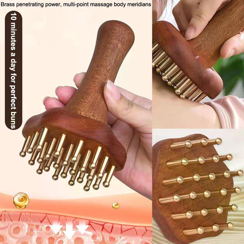 Messing Perlen Meridian Gua Sha Kamm - Langlebiger Chinesischer SPA Akupunkturpunkt Punktmassagegerät Bürsten Griff Professionelles Massage Werkzeug