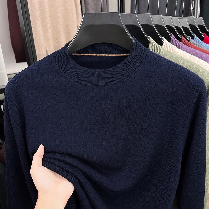 Men's Wool Round Neck Sweater - Long Sleeve, Casual, Versatile Knitwear for Spring and Autumn.