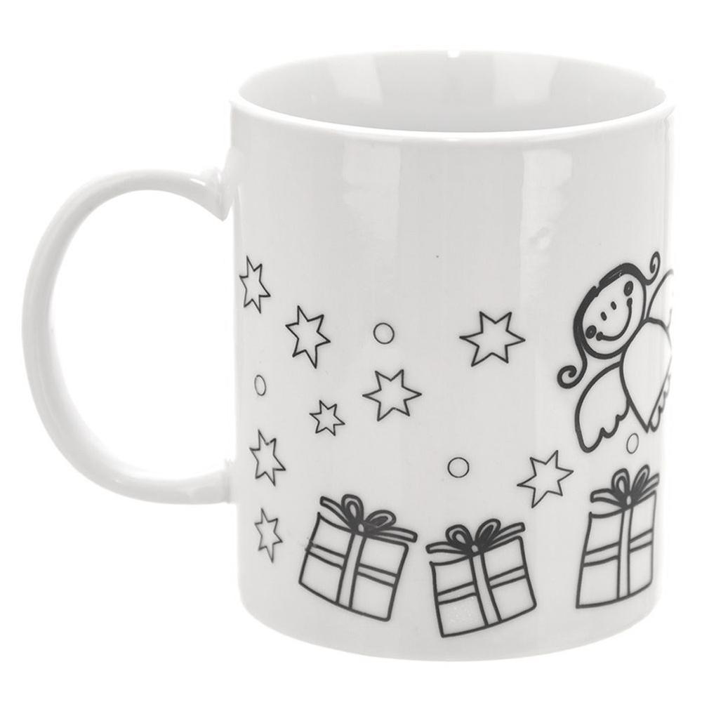 Christmas Mug for Coffee, Tea, Herbs, Homemade Painting + Paint Brush