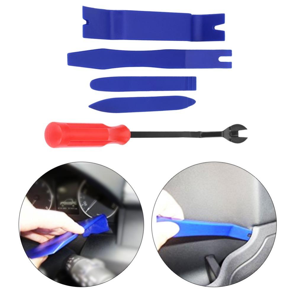 5PCS PP&Carbon Steel Interior Door Panel Removal Set Blue&Red Automotive Interior Trim Pry Set  DIY