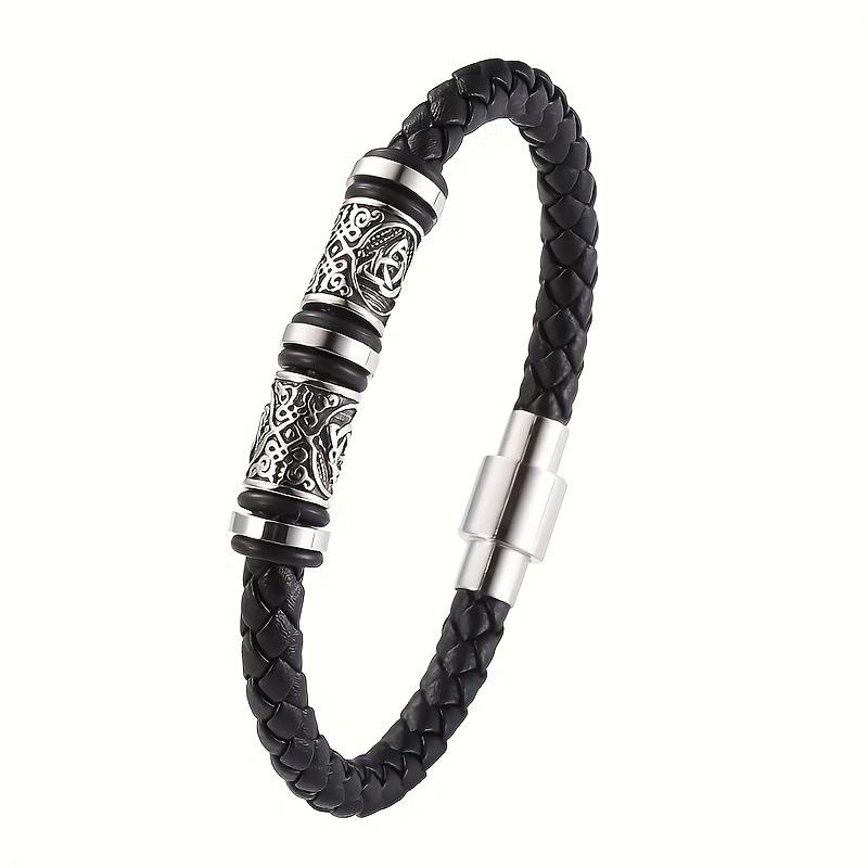 Vintage Viking Style Engraved PU Leather Bracelet Men's Wristband Accessory