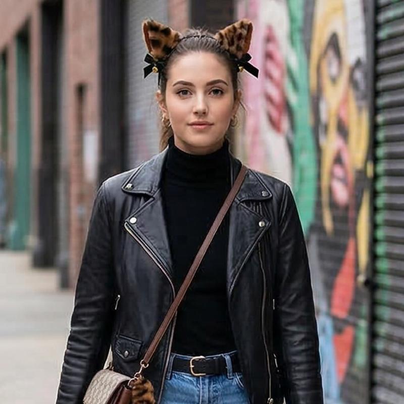 Fuchs-Ohren-Haarreif mit Schwanz Fuchs Katzenohren und Schwanz Set Halloween Cosplay Party Katzen Kostüm Zubehör für Kind Erwachsenen