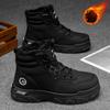 Winter Men's Wide Head Leather Boots, Outdoor Sports Warm Ankle Boots, Retro Thick Soled Men's Casual Hiking Shoes Cowboy Boots