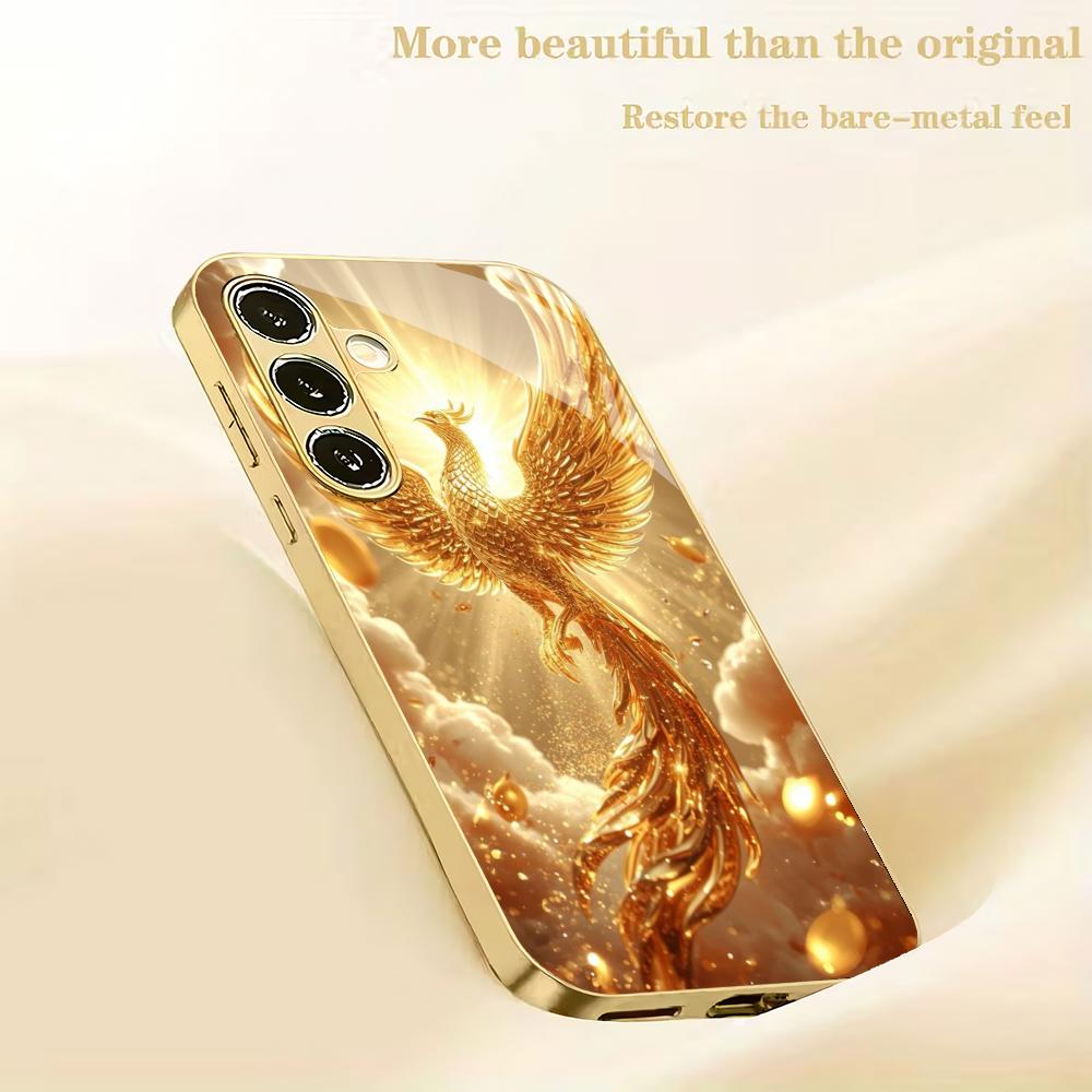 Fashionable Eagle Gold Plated Glass Phone Case Suitable for Samsung Galaxy S26 S25 S24 S22 S21 S20 FE/Ultra/Plus Anti Drop